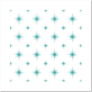 Turquoise Blue Atomic Starburst Mid Century Pattern Posters and Art